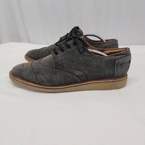 Toms Men's Shoes Grey Size 11.5 M Canvas Brogue Wingtip Lace Up Dress Oxfords - Picture 4 of 9